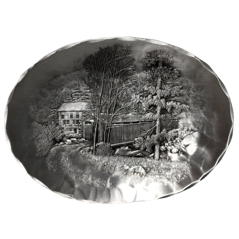 Wendell August Forge‎ 1980 Covered Bridge Metal Art Plate 7"